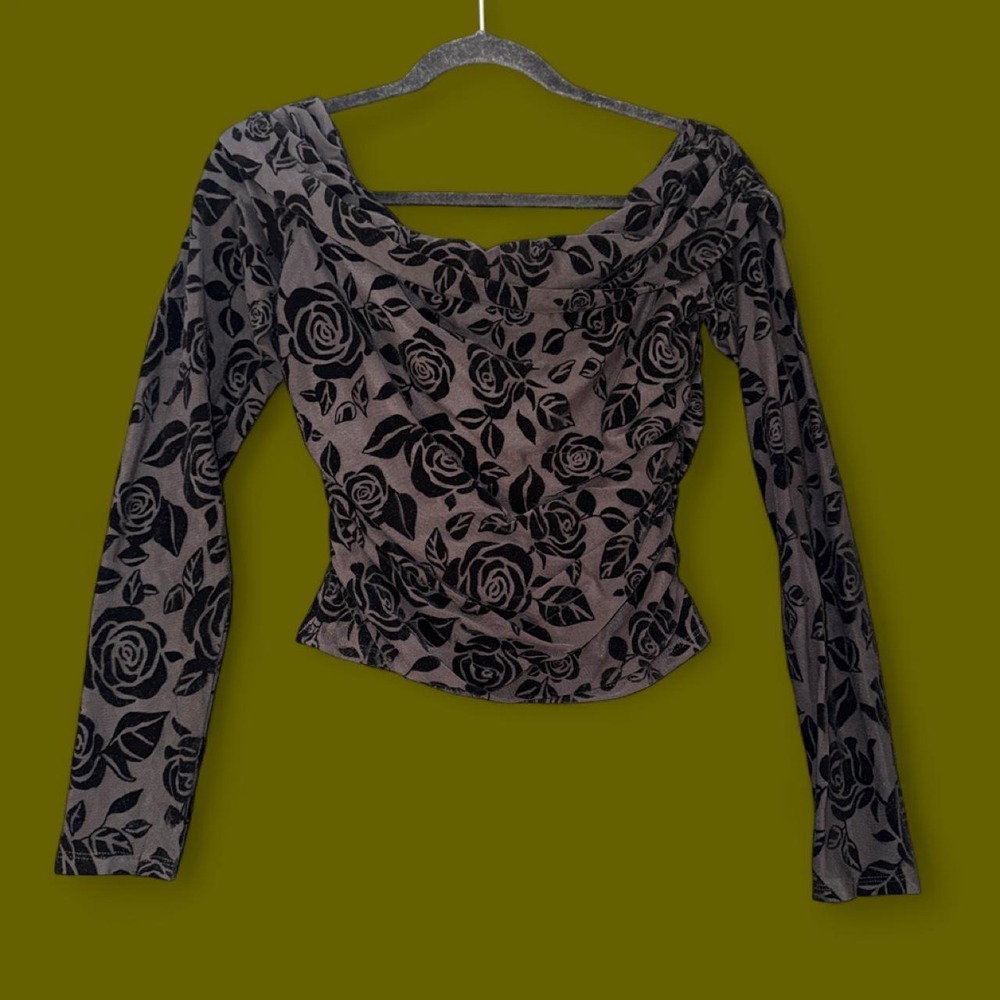 Wild Fable Black Rose Flocked Mesh Corset Top Women's Medium NWT Y2K
